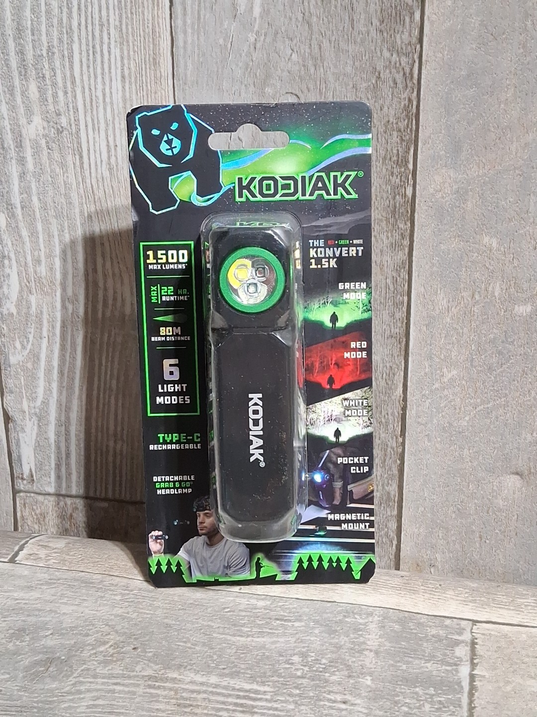 New Kodiak Konvert 1.5k 1500 Lumens Red Green White Type C Headlamp/Flashlight