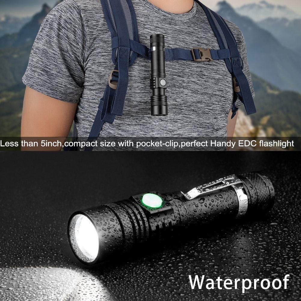Rechargeable 2000lm LED Tactical Flashlight, IPX6 Waterproof, Zoomable, Pocke…