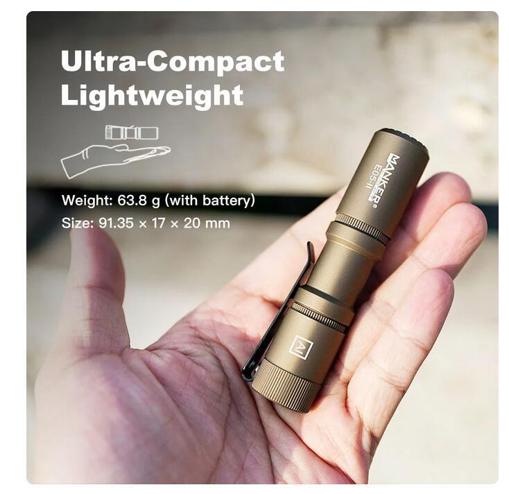 Mankerlight E05 II Sand 1300/800 Lumen LED AA 14500 EDC Mini Flashlight +Battery