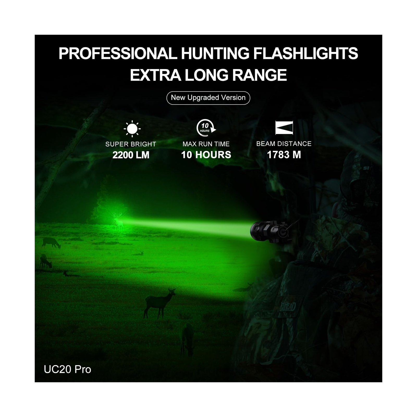 UC20Pro Green Hunting Light Kit, 1783m Spotlight 2200 High Lumen Predator Lig…