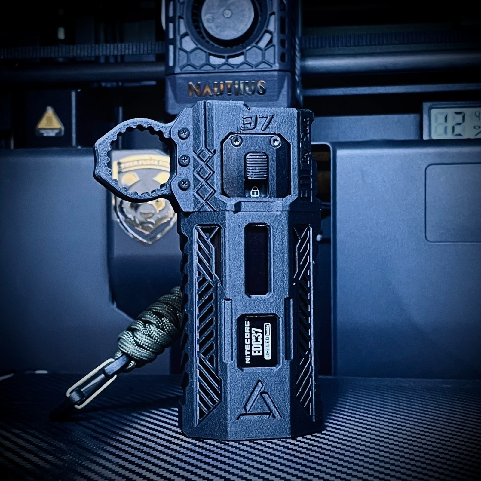 Tactical Ring Protector for Nitecore EDC37 -ASA-CF Carbon Fiber 3D Printed Cover