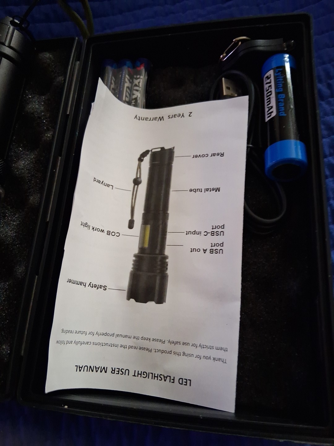 Power Style Flashlight Battery Charger USB Rechargeable Battery LED Flashlight