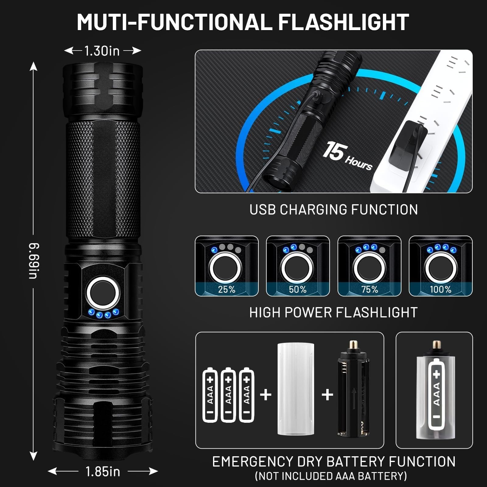 LED Flashlights High Lumens Rechargeable, 90,000 Lumens Brightest Handheld Fl…