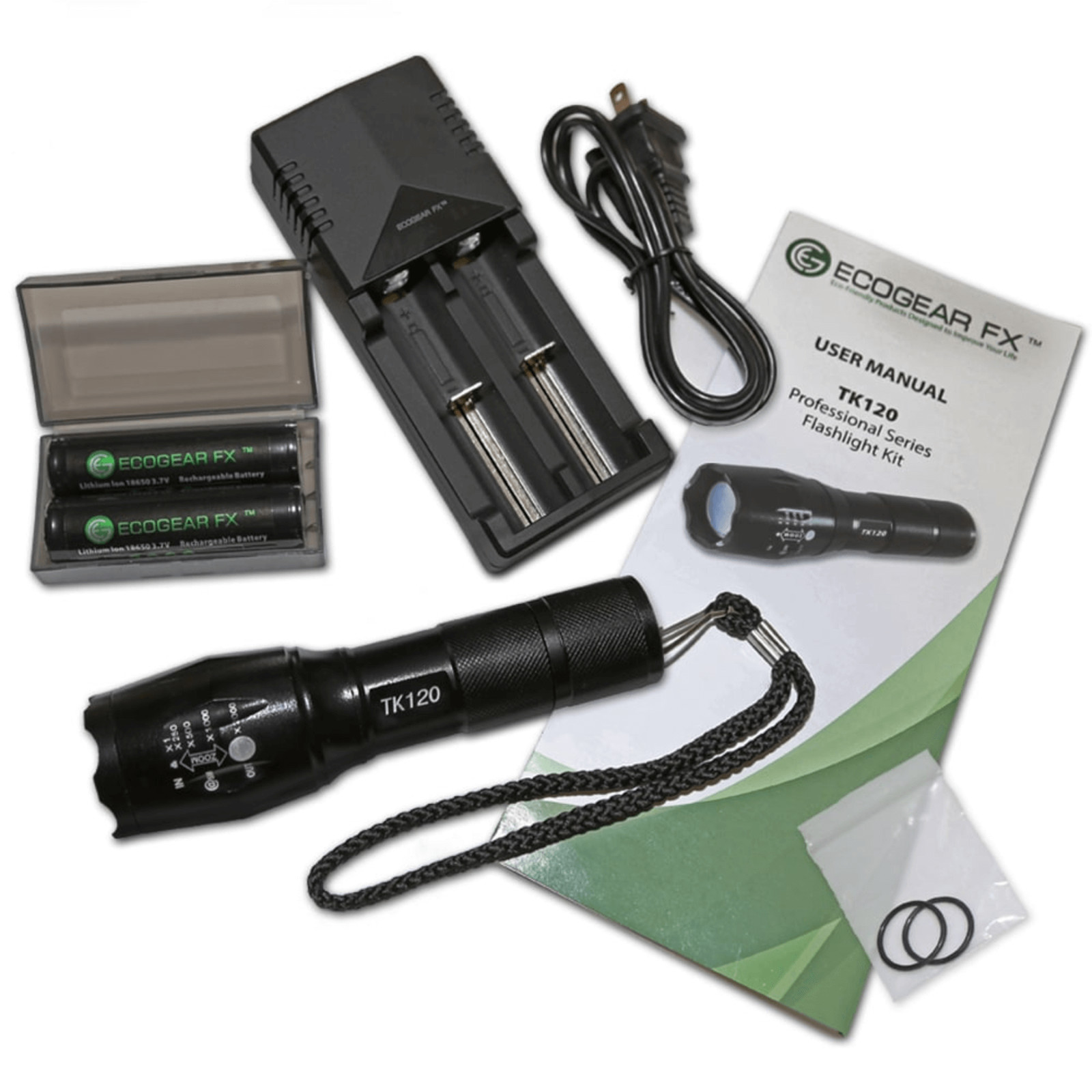 EcoGear FX TK120 Professional LED Flashlight Kit with Batteries and Charger