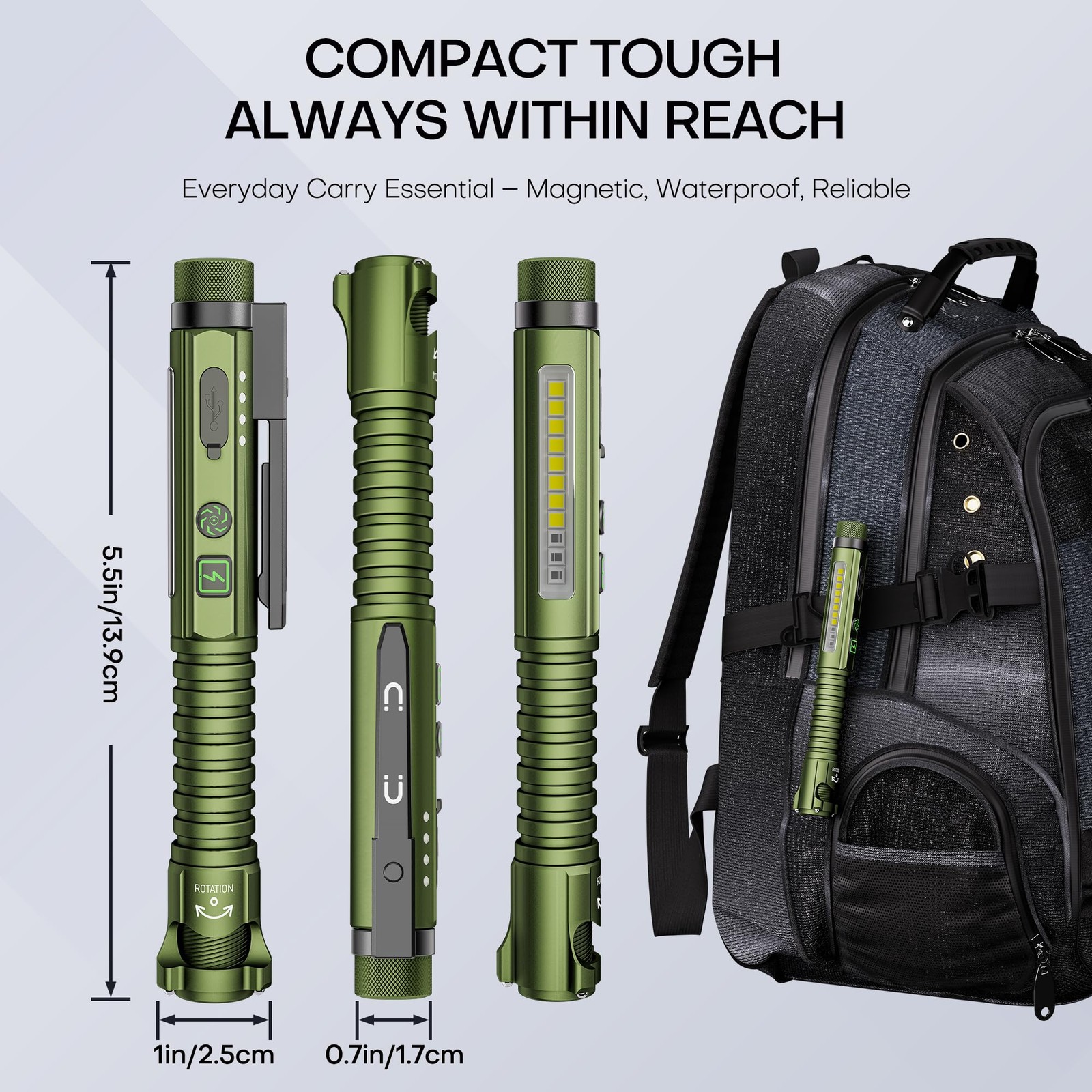 EDC Pen Flashlight Rechargeable,800 Lumen Small Flashlights with