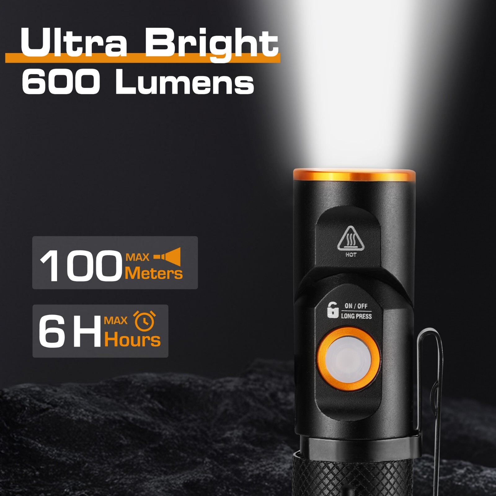 600 Lumens Tactical Flashlight, 90 Degree Pocket Pen Light with Magnet w/3 Modes