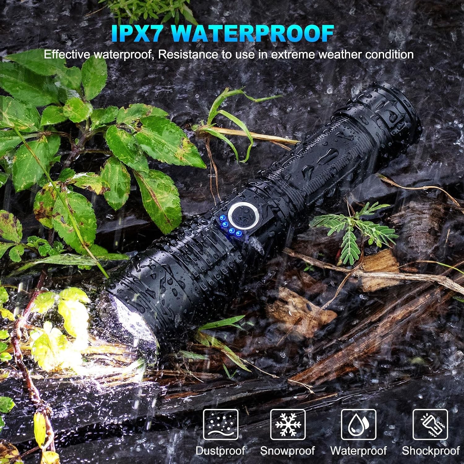 Black High Lumens Rechargeable Super Bright Led Flashlight 990000 Lumens