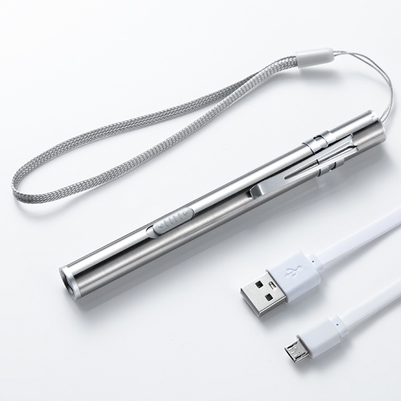 100X LED USB RECHARGEABLE MINI FLASHLIGHT Stainless Steel Pen Light 1000 Lumens