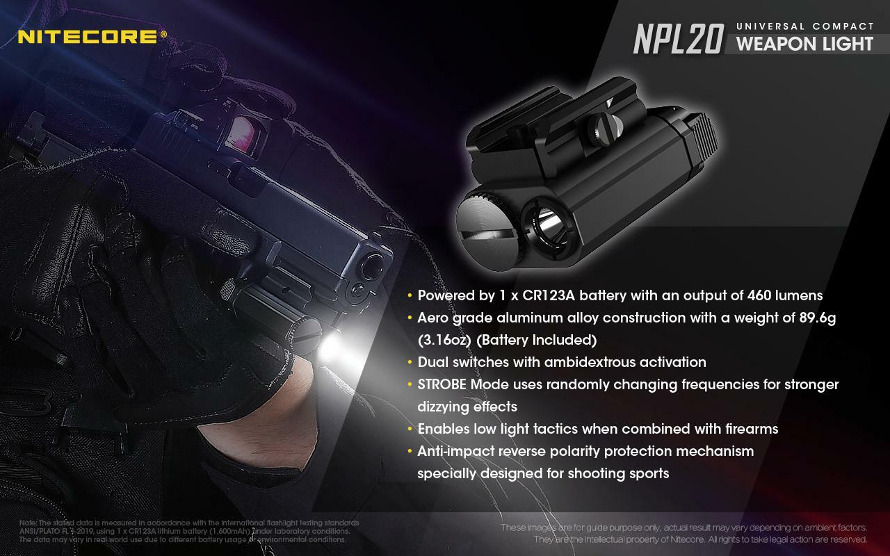 Nitecore Weapon Light NPL20 – 460 Lumen w/NL166 Rechargeable Battery