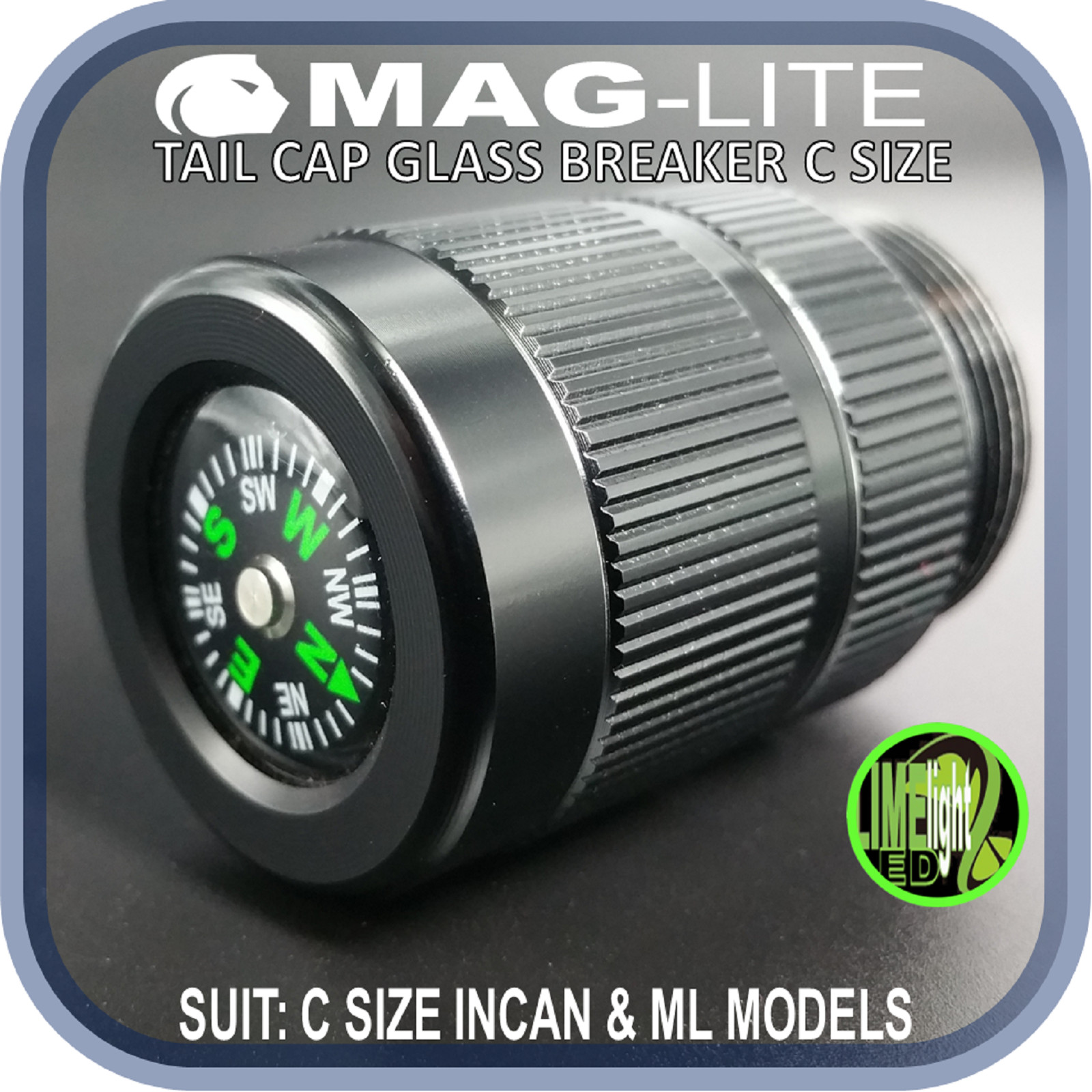 MAGLITE UPGRADE C CELL COMPASS INCLUDING TAIL CAP GLASS BREAKER AU