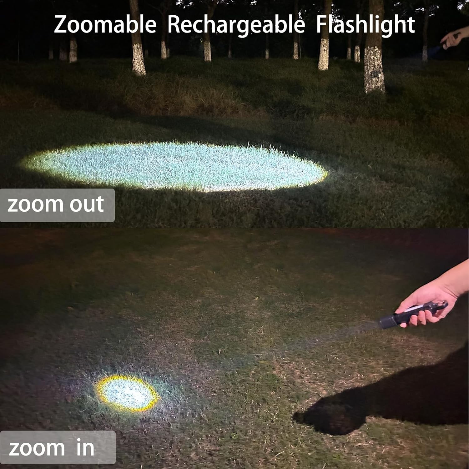 2 Pack Solar Flashlight, Rechargeable Zoomable LED Flashlight, High Lumens Solar