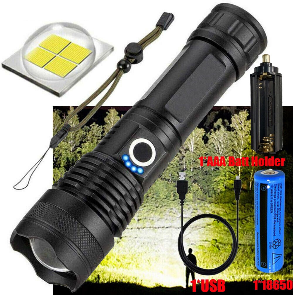 Super Bright LED Flashlight USB Rechargeable Outdoor 5 Modes Torch Work Light