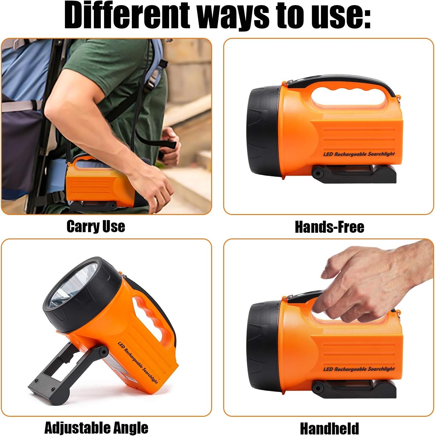 10 Watt 1000 Lumens LED Rechargeable Spotlight Flashlight 827-orange