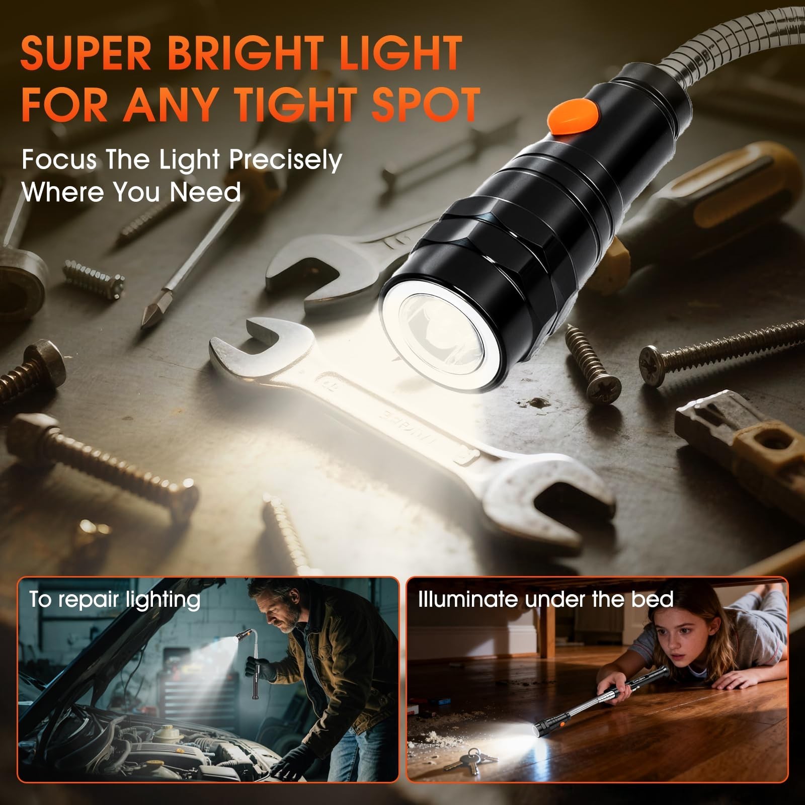 LED Magnetic Pickup Tools Telescoping Flashlights with Extendable Magnet Stick