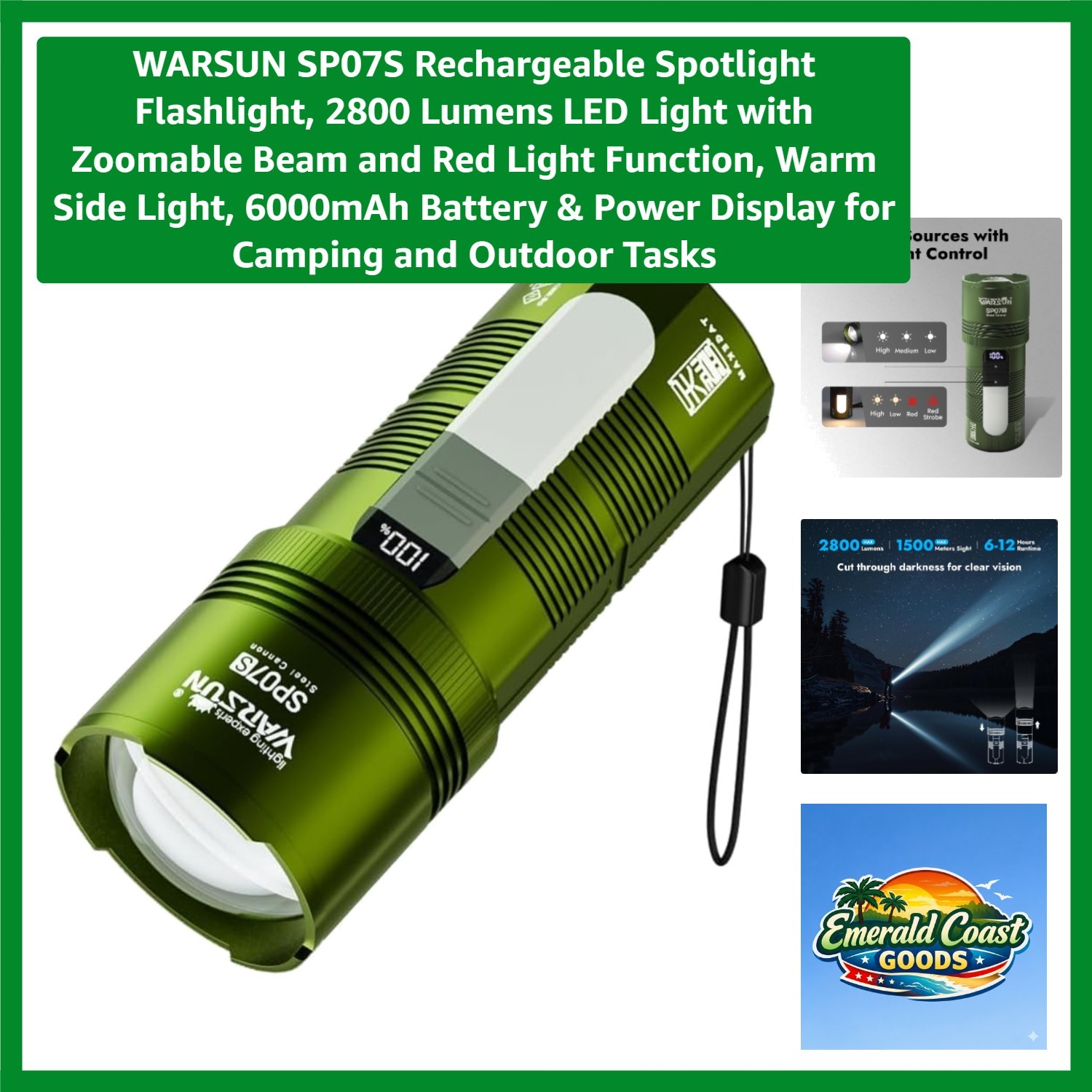 SP07S Rechargeable Spotlight – 2800 Lumens LED, Zoomable Beam for Outdoor Tasks