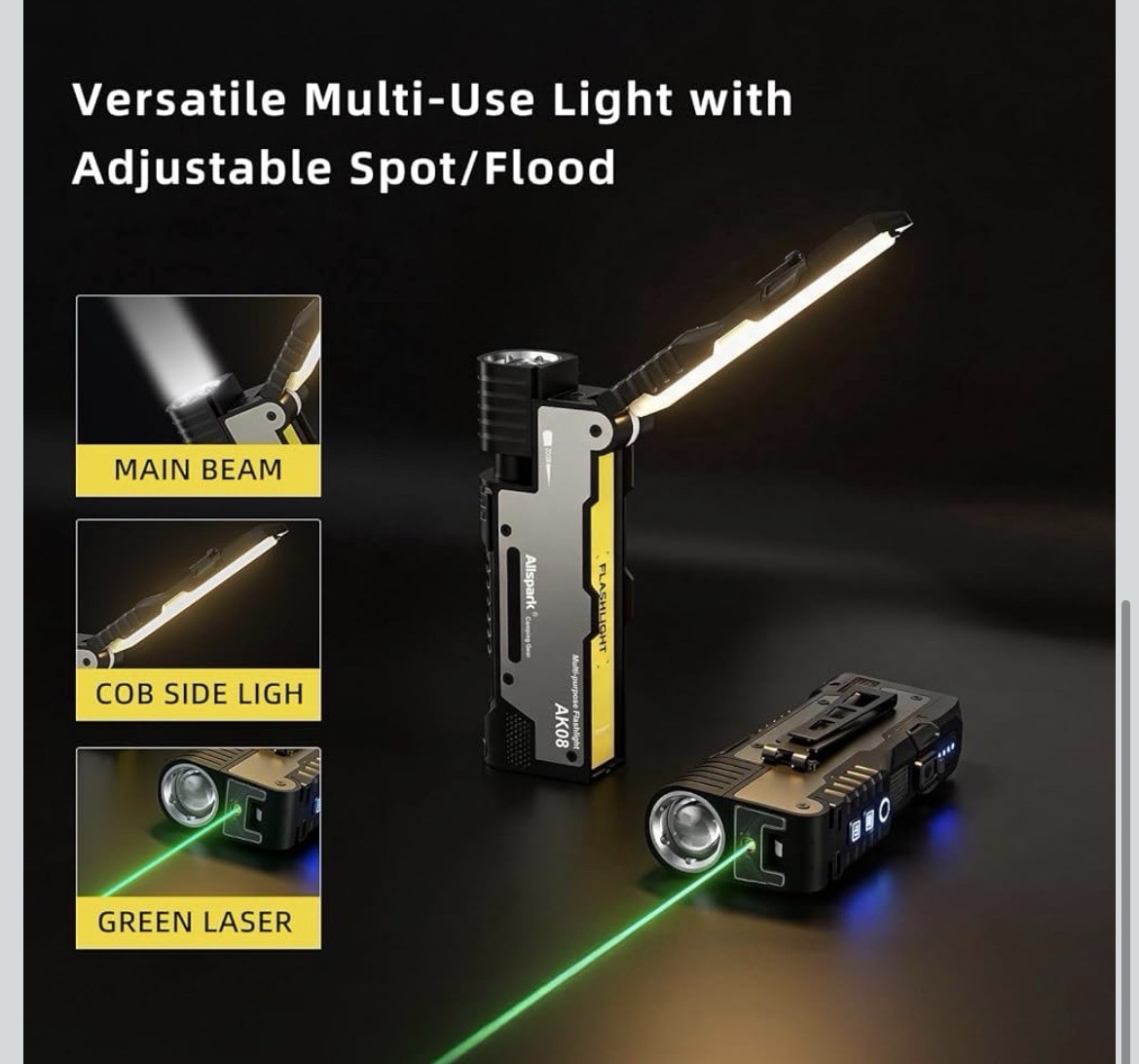 EDC Rechargeable Flashlight 3000 Lumens with Light Bar And Laser