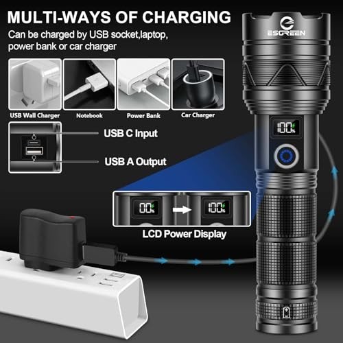 Super Bright 100000 Lumens Rechargeable Flashlight, Long Range 5000ft, USB C, He
