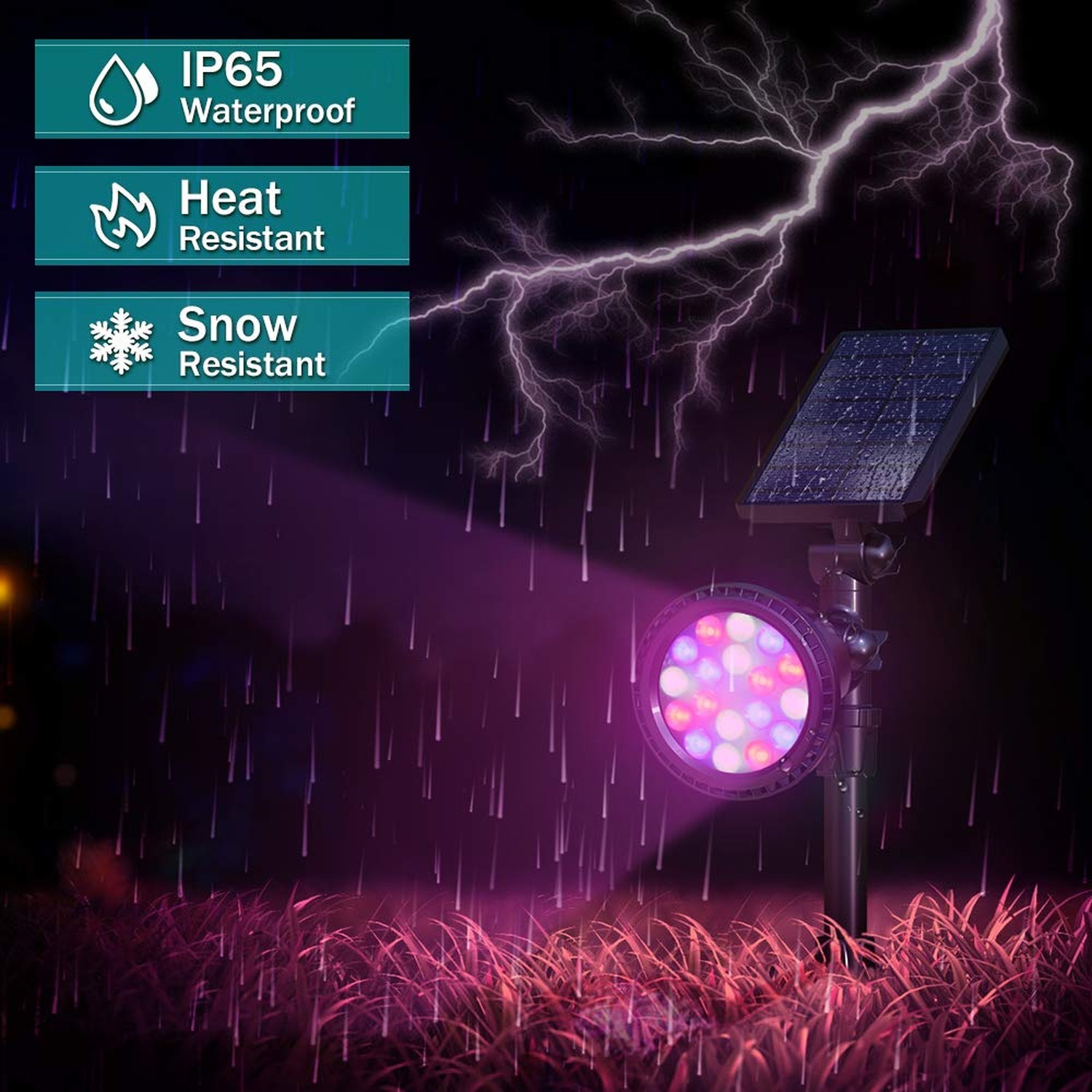 Solar Spot Lights Outdoor, 9 Color Modes, 18 LED Spotlight, 600LM Landscape L…