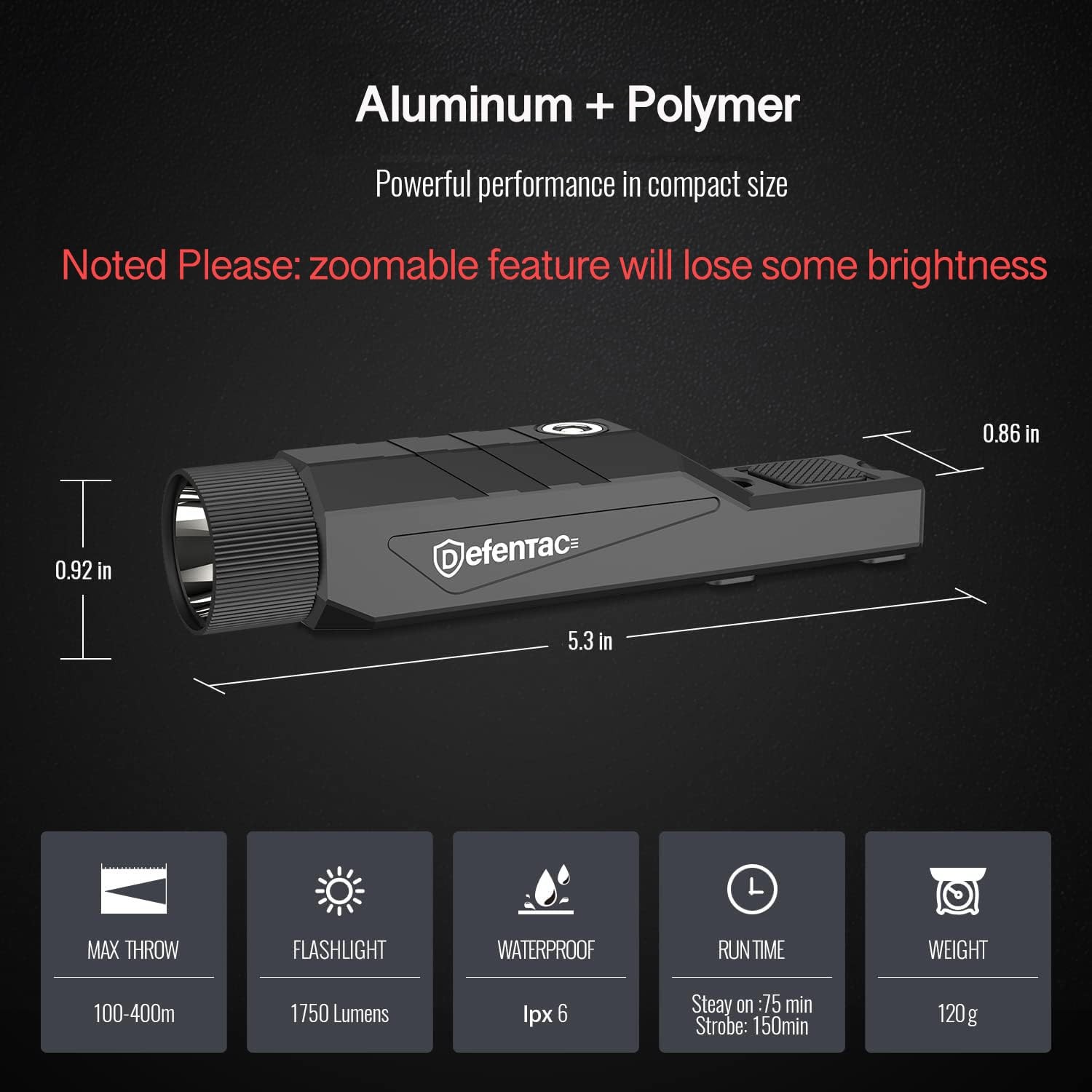 DEFENTAC 1750lm Zoomable (Pic+M, Polymer), Pic+M White LED