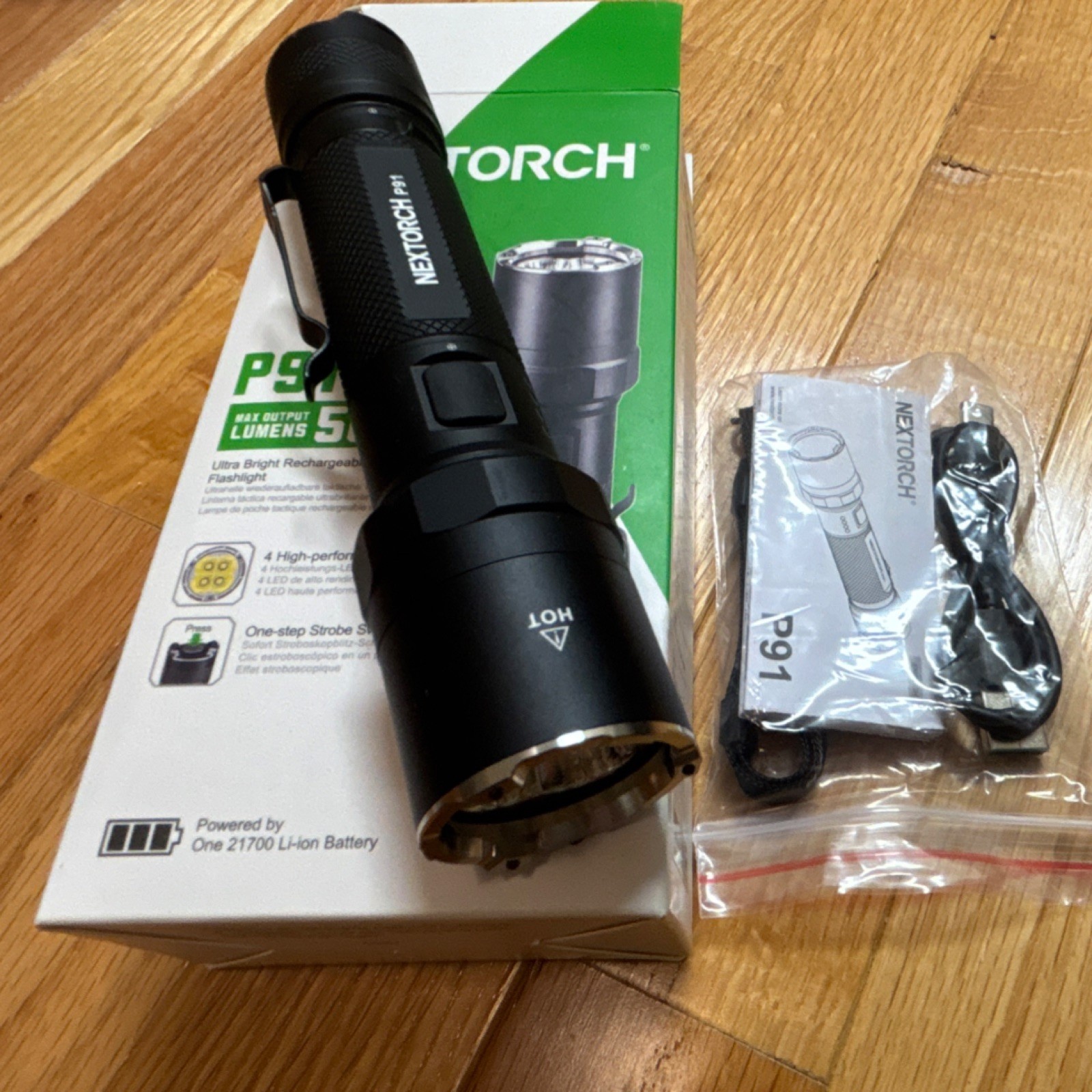 NEXTORCH P91 Rechargeable LED Flashlight 5000 Lumens Aluminum Black