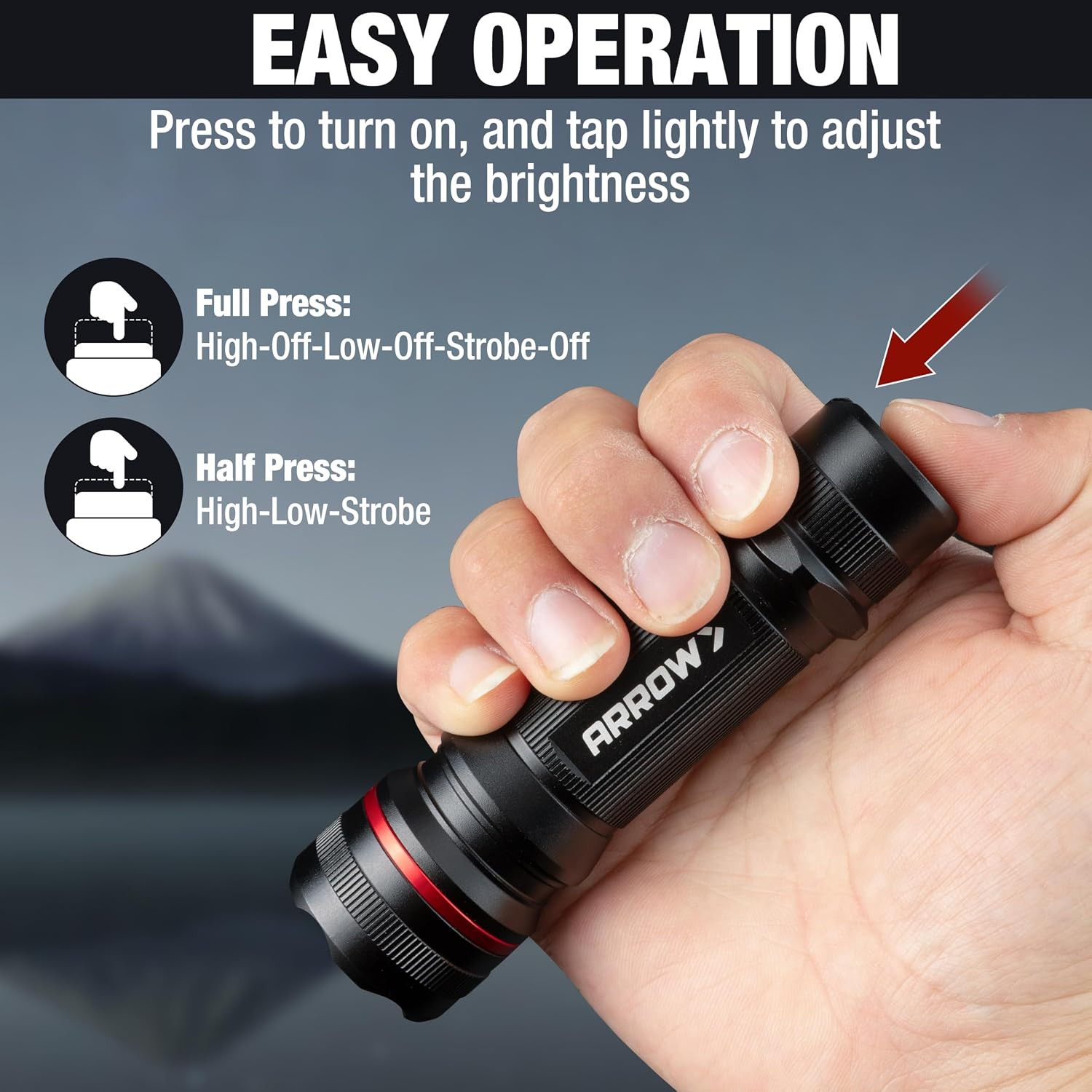 Arrow LED Flashlight 350 Lumens, Bright Flash Light with High/Low/Strobe Modes,