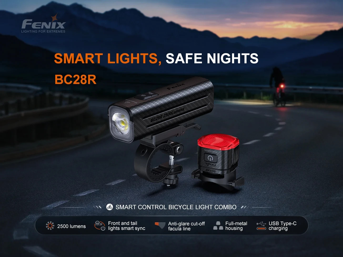 Fenix BC28R SMART CONTROL BICYCLE LIGHT COMBO 2500 Lumens 180 meters GroPro