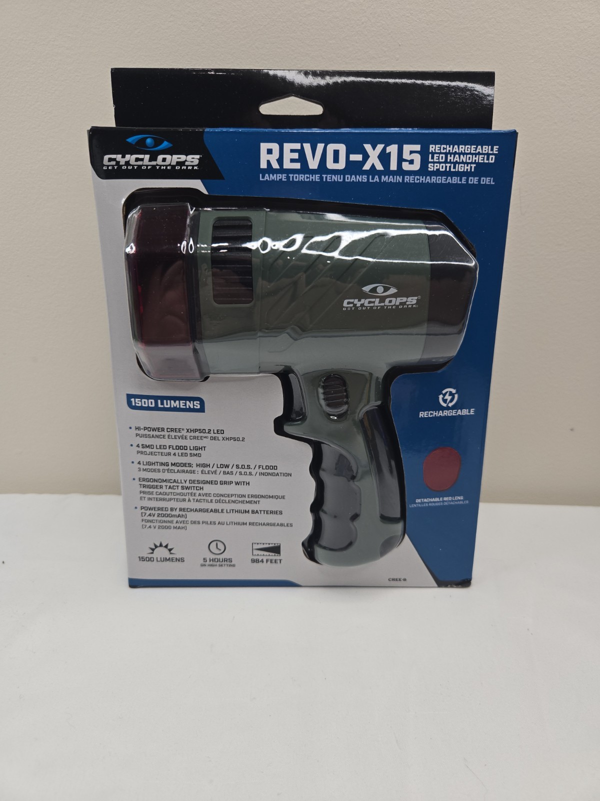 Cyclops REVO-X15 LED Spotlight, 1500 Lumens, Rechargeable, 5h, 300m Range