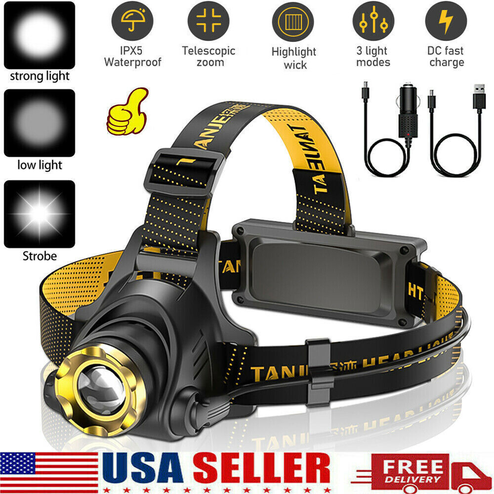 990000LM LED Headlamp Rechargeable Headlight Zoomable Head Torch Lamp Flashlight