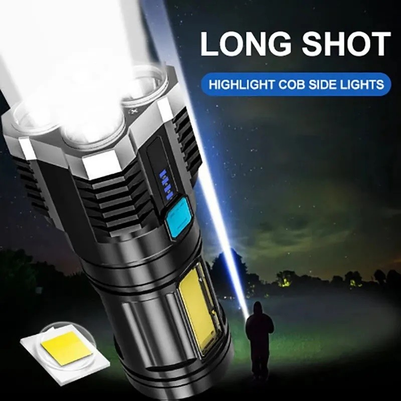High Power LED Flashlights Camping Torch With 4 Lamp Beads And COB Side Light