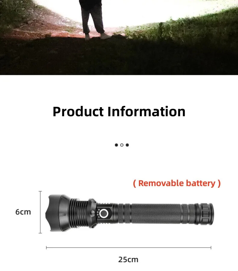 2500000LM Rechargeable XHP90 LED Flashlight Tactical Super Bright Zoom Torch