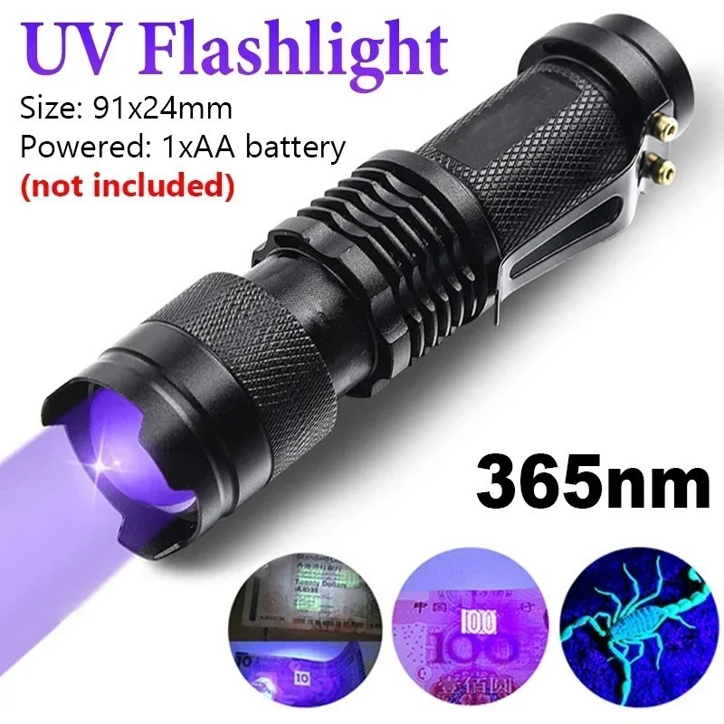 395/365nm UV Flashlight LED Ultraviolet Torch Zoomable Mini Ultra Violet Lights.