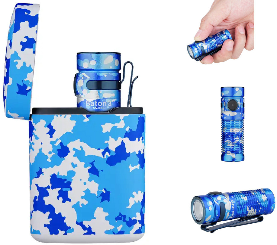 Olight Baton 3 Ocean Camouflage Premium Edition w/Wireless Charger, 1200L, 166M