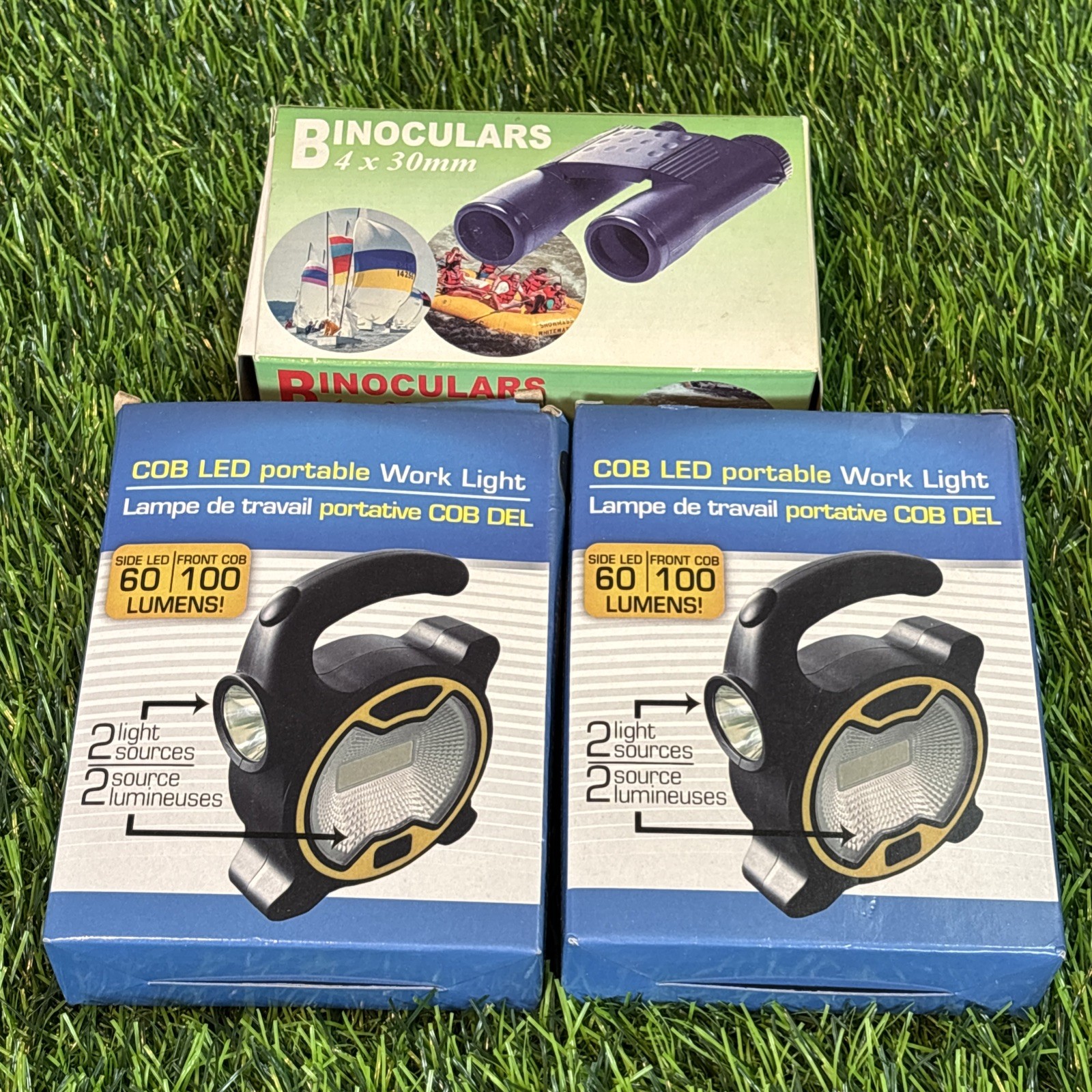 3pc Stocking Stuffer Set – 2 COB LED Work Lights & 4×30 Binoculars