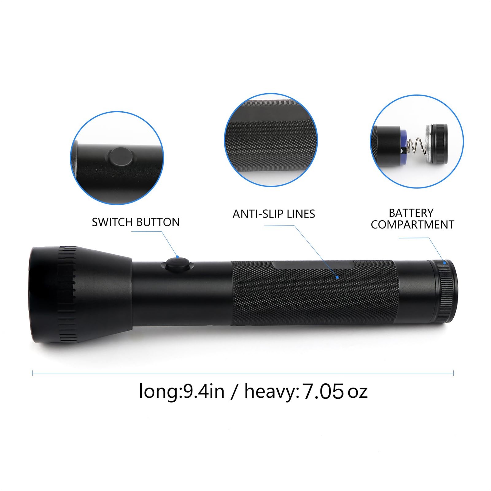 Flashlight 2-Cell D LED High Lumens Single Mode Aluminum Rugged Metal 1 Pack