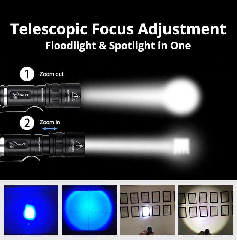 2-in-1 Dual Light LED Flashlight White & UV Black Light for Detection Camping