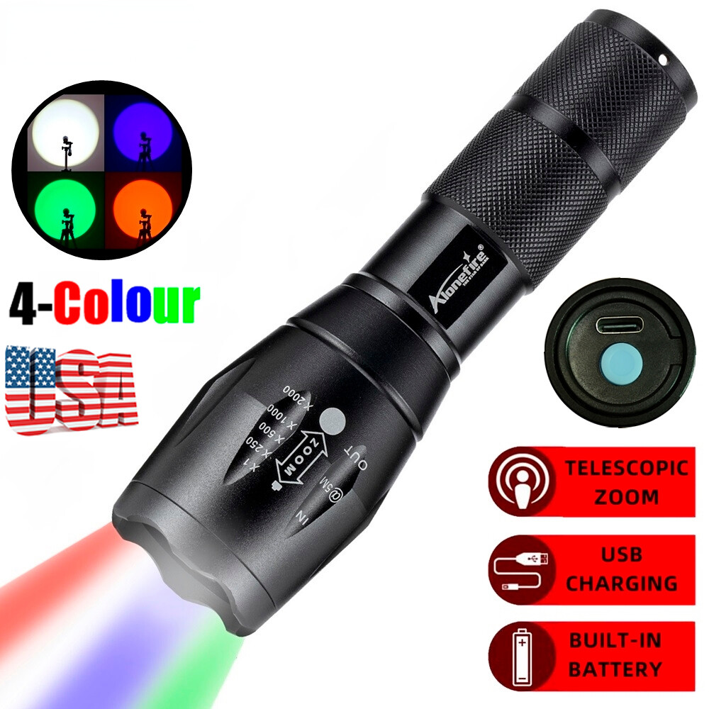 4 in 1 Multi-color LED Flashlight Photography Hiking Light Portable Torch