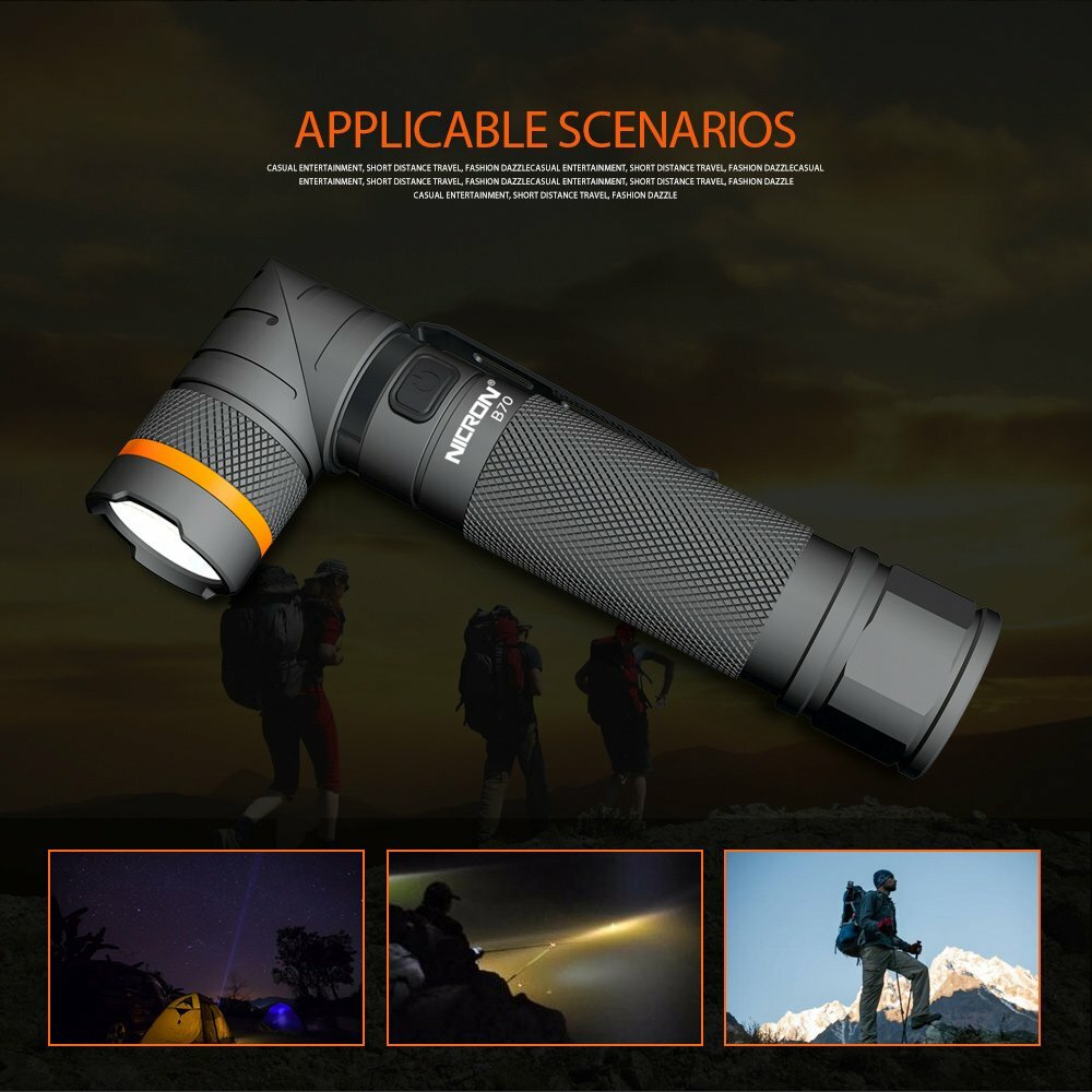Nicron 1200LM Magnetic Twist 90° Type-C Rechargeable Flashlight