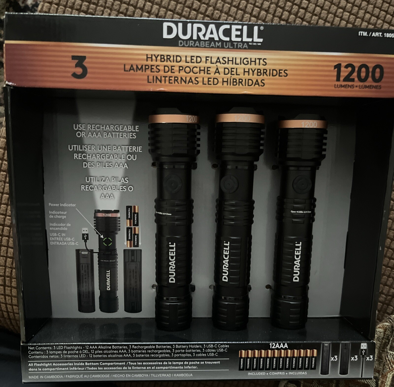 Duracell Durabeam Ultra W Rechargeable AAA Batteries 1200 Lumens 3 Pk Hybrid LED