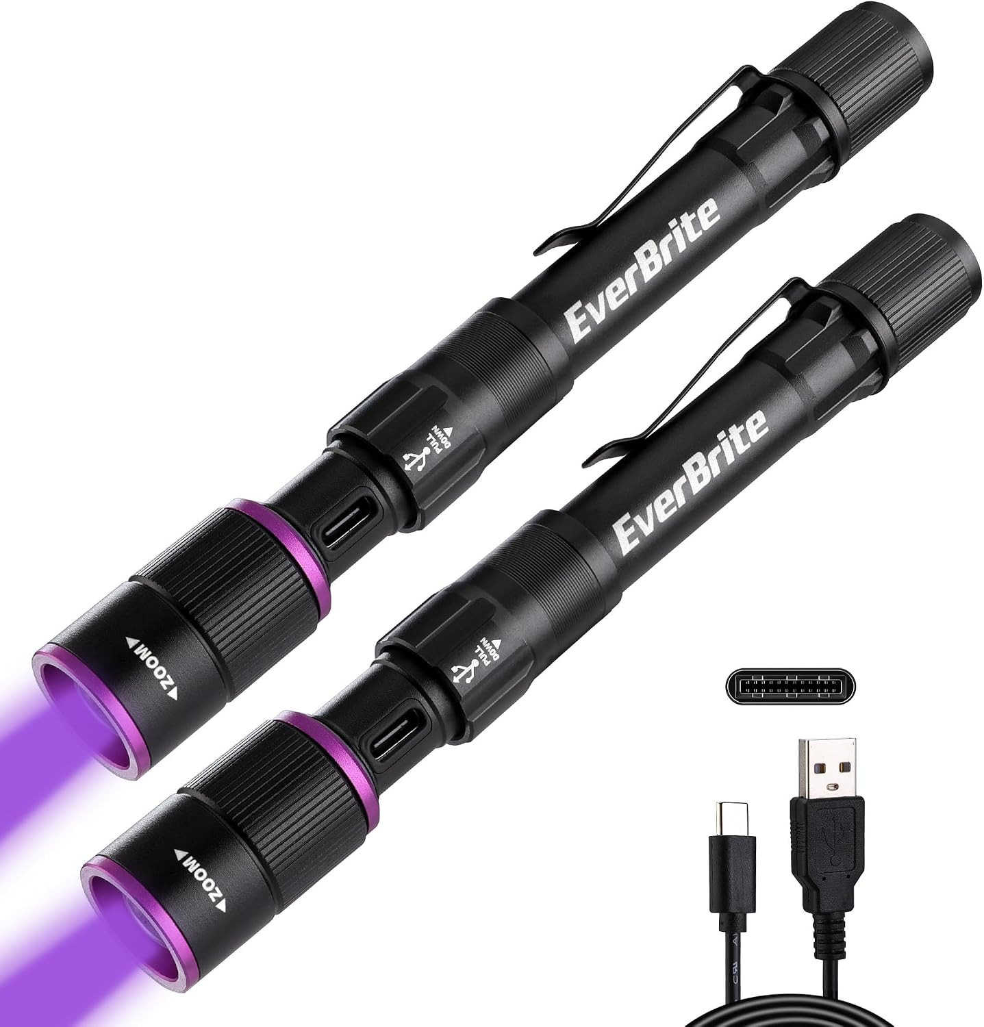 Rechargeable Pen Flashlight with UV Light and White Light, 395Nm