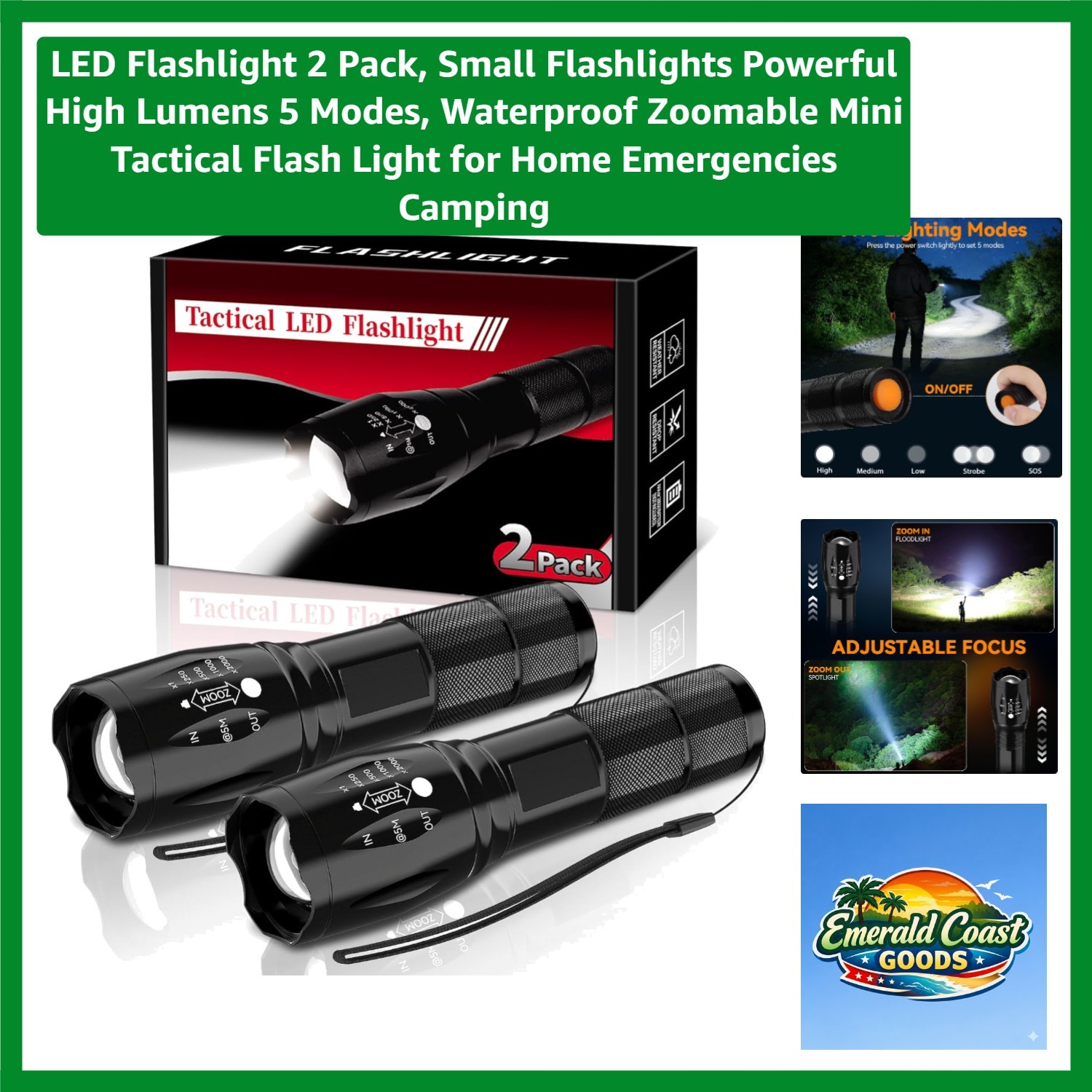LED Flashlight 2 Pack, Small Flashlights Powerful High Lumens 5 Modes, Waterp…