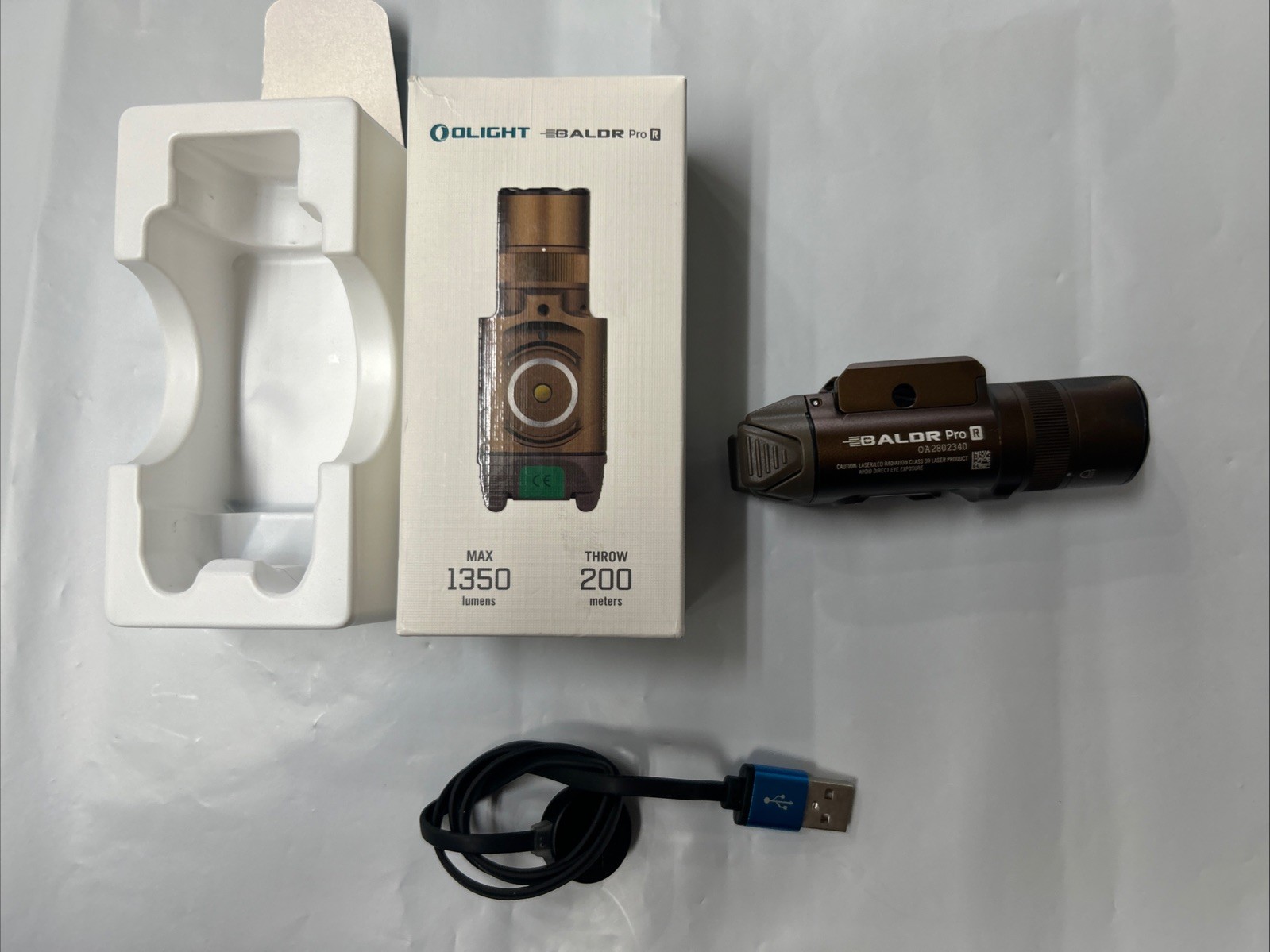 Olight Baldr Pro R Rechargeable Light, LED/Green Laser, 1350 Lumens