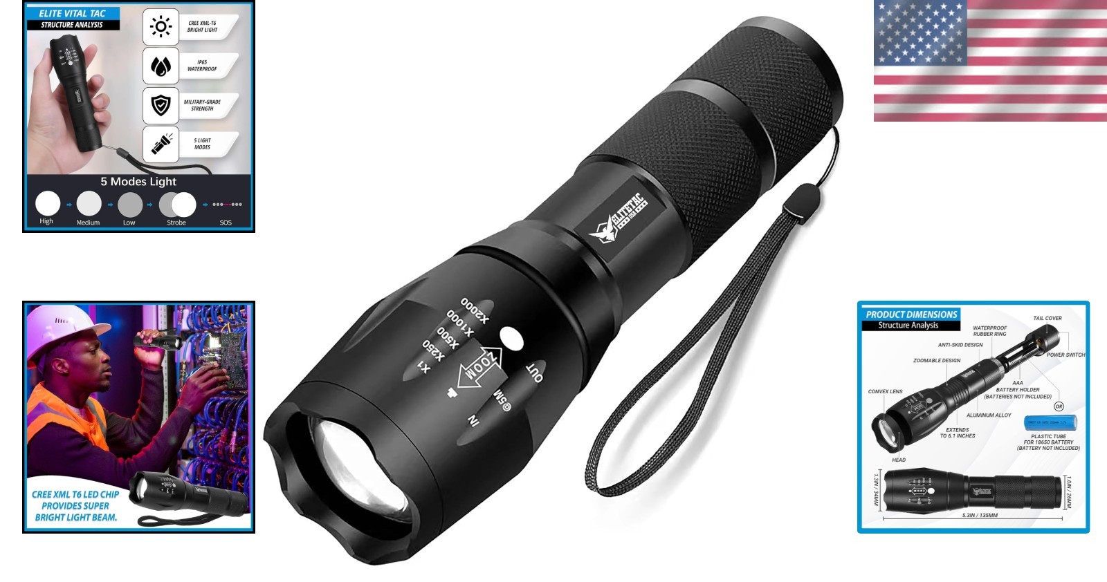 Vital Tac Flashlight, Flashlight 2026 Model Vitaltac Military Tactical Batte…