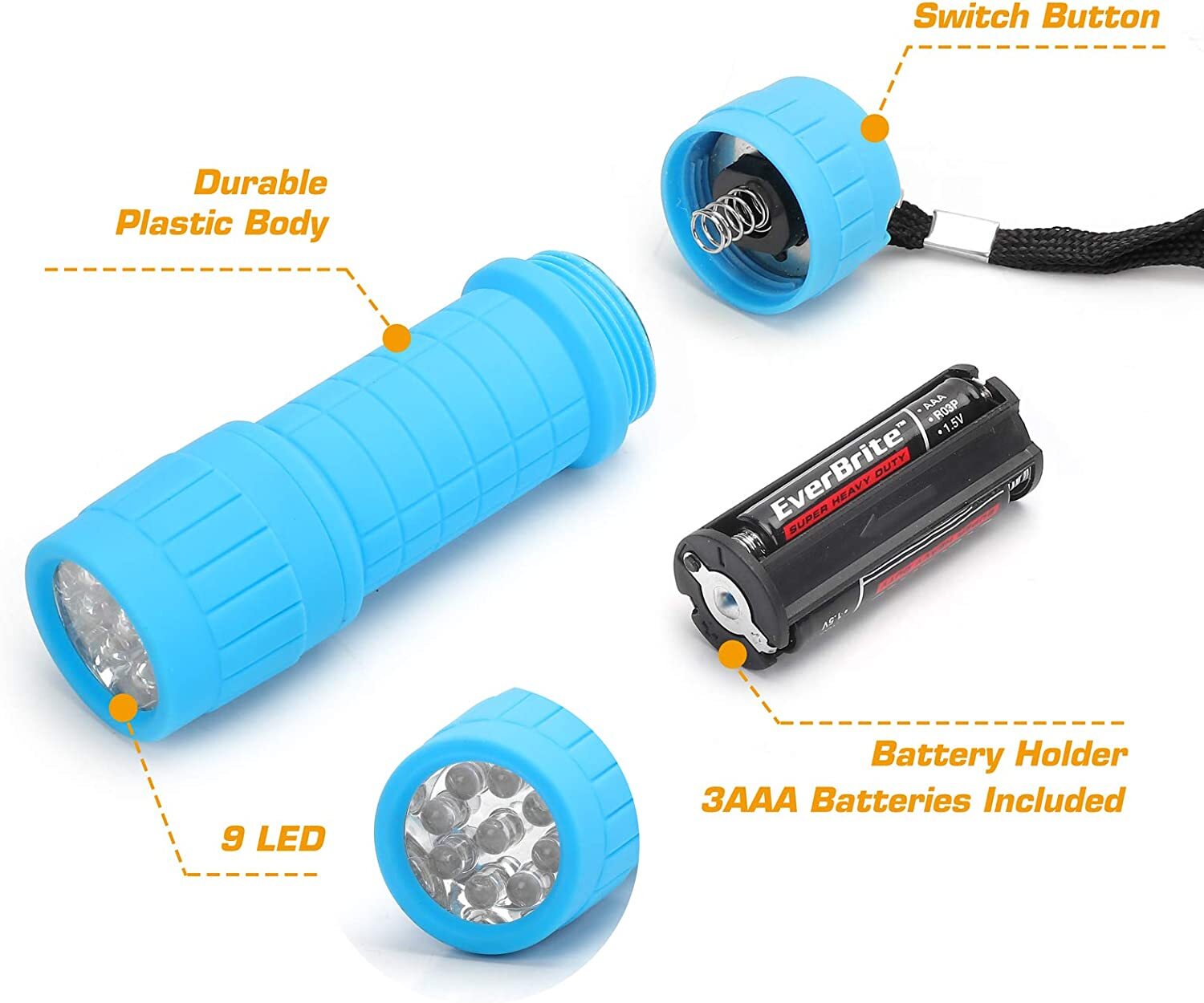 EverBrite 16 Pack Mini LED Flashlight Set 4 Colors with 48 Pcs AAA Batteries