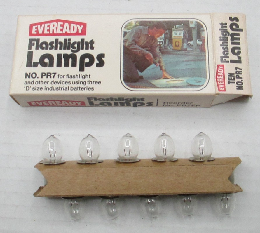 EVERREADY PR7 Flashlight Lamps Bulbs Pkg. 10 In Collectors Full Box PR7FP A23