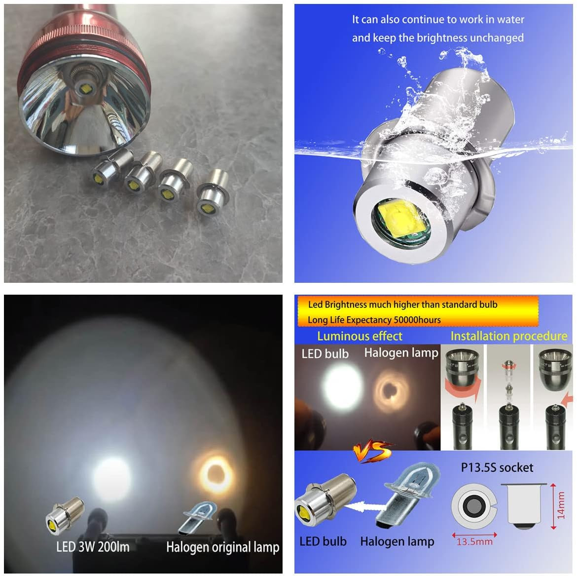LED Conversion Kit for Maglite LED Bulb 2-4 Cell C/D, 3V 4.5V 6V Flashlight Bulb