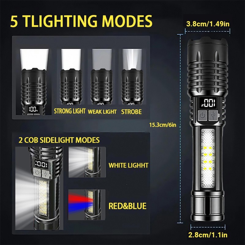 1PC Super Bright LED Flashlight Rechargeable Tactical LED Work Light 99000 Lumen