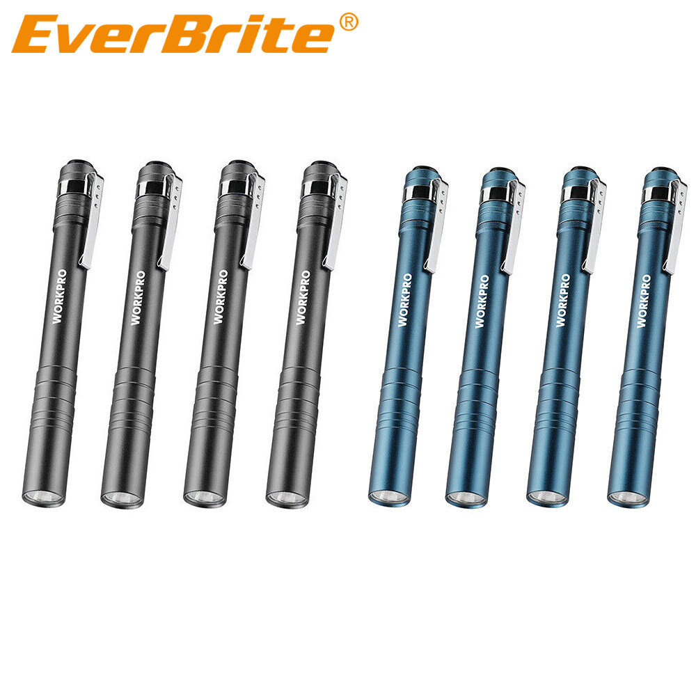 WORKPRO 4-Packs Gray/Blue LED Pen Light Set Pocket Pen Flashlight Penlight Light