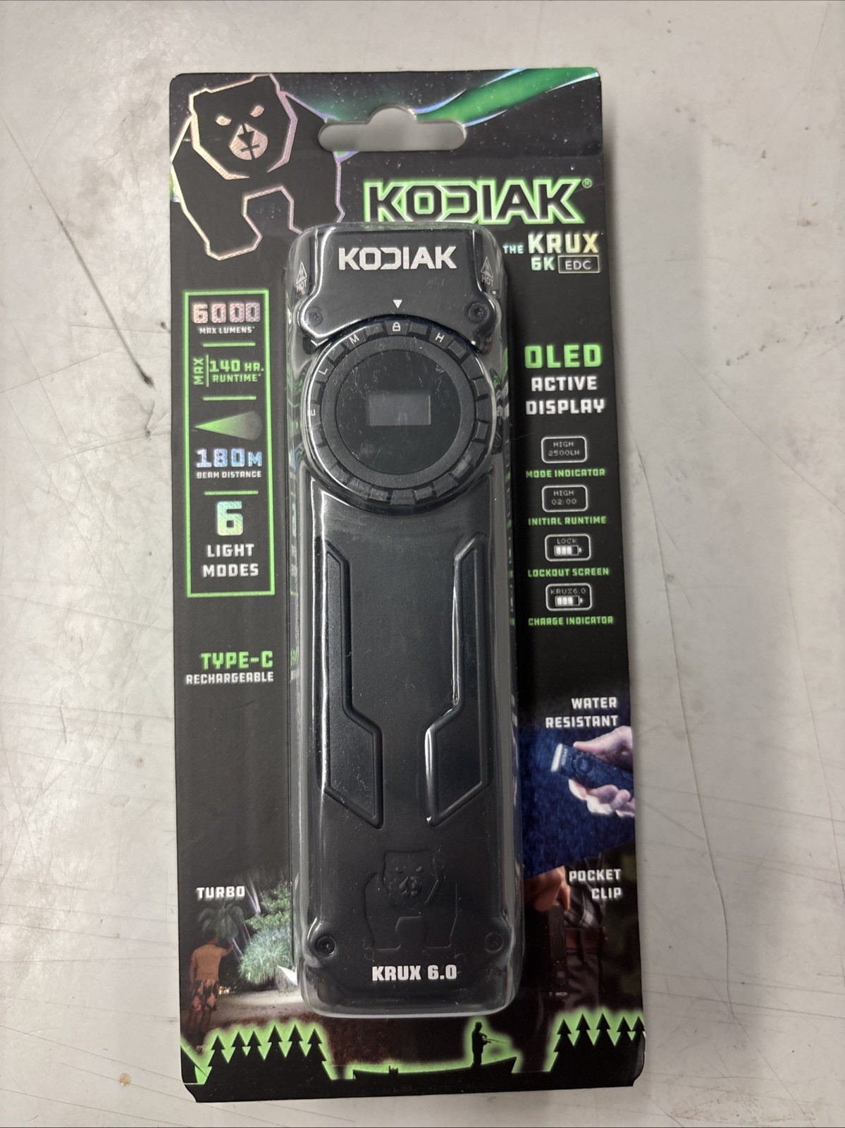 New Kodiak The Krux 6k EDC 6000 Lumen OLED Display Type C Flashlight 180m Beam