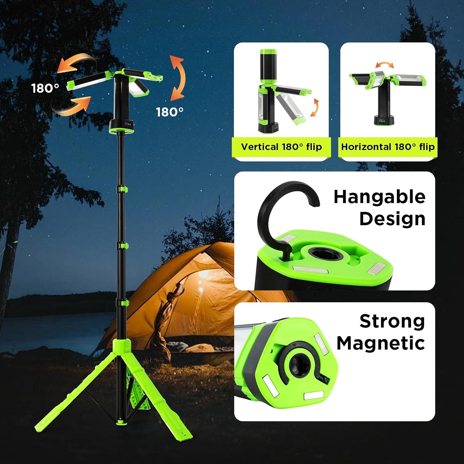 Camping Emergency Light 2700 Lumens 12000Mah with Adjustable Tripod Stand, IP65