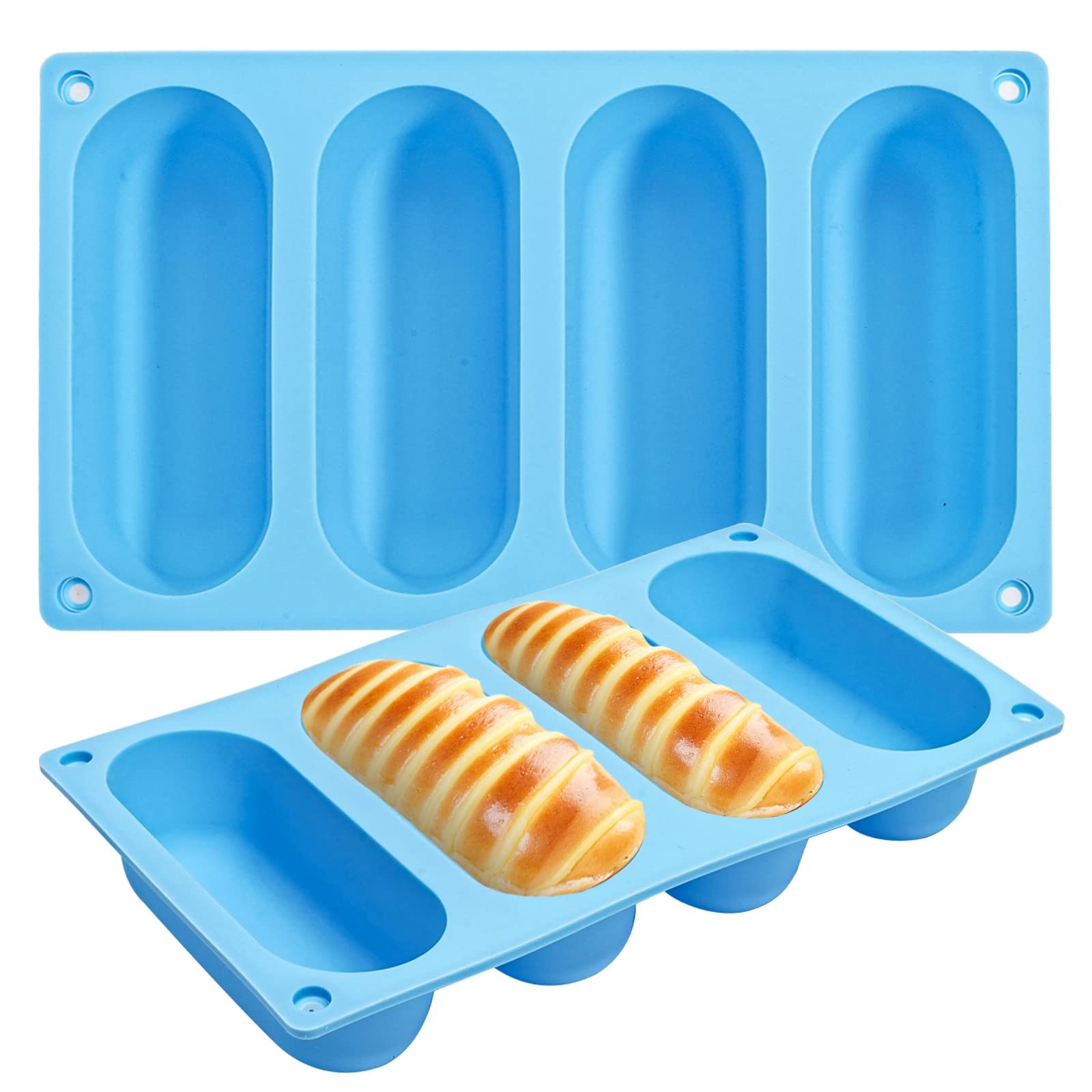 CANIPHA 2 Pack Hot Dog Bun Pan, Silicone Molds 22*13, Blue